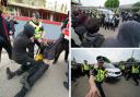 Police and protesters clashed outside the Thales arms factory in Govan