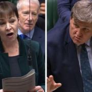 Green MP Caroline Lucas, left, clashed with UK Government minister Kit Malthouse, right.