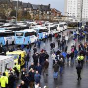 Hundreds of busses are parked outside Hampden Park as fans begin to flock to the stadium