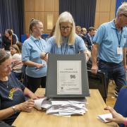 Votes are counted in the South Lanarkshire Council Headquarters in Hamilton for the Rutherglen and Hamilton West by-election