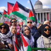 People taking part in Stop the Genocide in Gaza national demonstration in Trafalgar Square