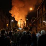 Crowds gather on the night of the Glasgow School of Art fire