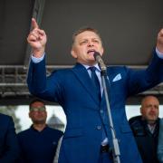 Robert Fico pictured during an anti-Covid lockdown rally in Kosice, Slovakia