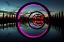 The Falkirk wheel on the Union Canal at sunset