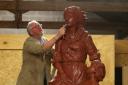 Artist Alan Herriot works on the clay version of the Pittenweem Fishermen's Memorial