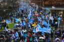 AUOB march for independence, Glasgow. Marchers on Woodlands Road. Photograph by Colin Mearns
