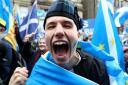 A Scottish independence supporter at a rally
