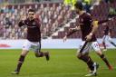 Jamie Walker celebrates after scoring his 50th goal for Hearts