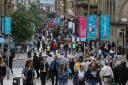 Pictured are people on Buchanan Street, Glasgow today, Saturday 5th June. Glasgow moved from COVID protection level 3 to 2 today, Saturday. ..  Photograph by Colin Mearns.5 June 2021..
