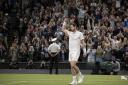 Andy Murray waves to the crowd after defeating Oscar Otte in the second round of the Gentlemen's Singles on Centre Court on day three of Wimbledon