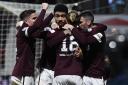 Josh Ginnelly celebrates with his team-mates after scoring the second of his two goals versus St Johnstone