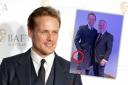 Sam Heughan pinned a Yes badge to his outfit
