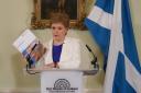 First Minister Nicola Sturgeon speaks at a press conference at Bute House in Edinburgh to launch a second independence paper. Photograph: PA