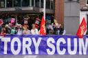 The banner stating 'Tory Scum Out' has drawn widespread criticism
