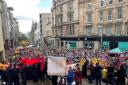 People take part during a Enough is Enough rally in Glasgow to protest against rising energy bills and the cost of living crisis
