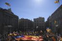 Catalan independence supporters gathered at Plaza Sant Jaume in Barcelona yesterday to take part in a demonstration marking the fifth anniversary of the Catalan independence referendum. Photograph: Josep Lago