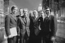 SNP MPs outside Westminster in 1975. From left: George Reid, Gordon Wilson, Douglas Henderson, Margaret Ewing, Hamish Watt, Douglas Crawford and Andrew Welsh