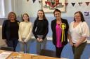 (L-R) Kirste Johnston, Prestwick Academy pupils Bekah and Bethany, Siobhian Brown MSP, Unity Grill Owner Angela McNay