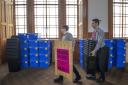 Ballot boxes and signs are dispatched to polling stations around Scotland from the Old Royal High School, Edinburgh ahead of the European Parliamentary election..