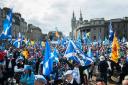 Around ten thousand people march down Union Street in Aberdeen to show there support for Scottish independence