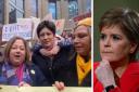First Minister Nicola Sturgeon has condemned the signs held behind her SNP politicians at a trans rights protest in Scotland