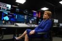 First Minister Nicola Sturgeon is given a tour of the control room during her visit to BBC Studioworks in Glasgow