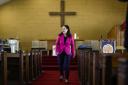 Kate Forbes visits St Mark's Parish Church in Stirling during the SNP leadership contest