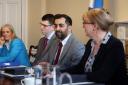 Humza Yousaf photographed hosting his first Cabinet meeting with Finance Secretary Shona Robison on his left