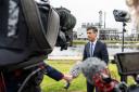 Prime Minister Rishi Sunak speaking to the media during his visit to Shell St Fergus Gas Plant in Peterhead