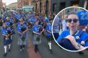Katie Robertson (inset), known as the 'Wheeled Piper', led the Piping Live! 2023 Big Band