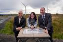 Patrick Harvie MSP, Sarah McIntosh and Neil Gray open Greengairns Wind Farm - Credit: Scottish Greens/Cami Glasgow.