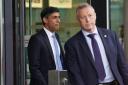 Prime Minister Rishi Sunak (left) leaves Media City in Salford, Manchester, after appearing on the BBC One current affairs programme, Sunday with Laura Kuenssberg