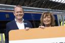 ScotRail managing director Alex Hynes with Transport Minister Fiona Hyslop at an event marking the scrapping of peak fares for six months