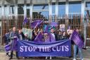 Members of the Equity trade union outside the Scottish Parliament