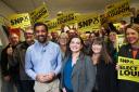 First Minister Humza Yousaf joins SNP candidate Katy Loudon and supporters in Rutherglen