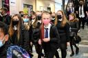 Pupils at Rosshall Academy wear face coverings as it became mandatory in corridors and communal areas on August 31, 2020 in Glasgow