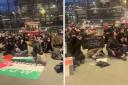 Pro-Palestine protesters during a 'sit-in' at Glasgow Queen Street station