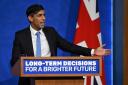 Prime Minister Rishi Sunak delivers a speech from the briefing room at 10 Downing Street