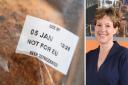 Food and Drink Federation chief executive Karen Betts, and an example of a 'Not for EU' label on UK food