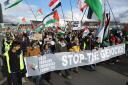 Pro Palestine demonstration at the Emirates Arena, Glasgow where the World Athletics Indoor Championships is currently under way...  Photograph by Colin Mearns.2 March 2024.
