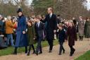 The Princess of Wales, Princess Charlotte, Prince George, the Prince of Wales, Prince Louis and Mia Tindall attending the Christmas Day morning church service