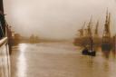 A foggy sunrise at Merklands Quay, 1956, taken by John Purser with a Box Brownie