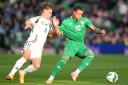 Adam Idah, right, in action for the Republic of Ireland against Hungary last month