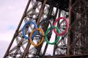 The Olympic rings on the Eiffel Tower in Paris, which is hosting this year's Games