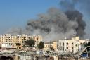 Smoke rises from the Hamed area following an Israeli attack, which came immediately after Israel issued an evacuation warning to the southern Gaza Strip city of Khan Younis