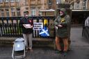 Labour and SNP supporters outside a polling station at Pollokshields Primary School in Glasgow, during the 2024 General Election