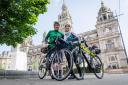 Graham and Anne Bryce in George Square, Glasgow, ahead of their cycle from Glasgow to Bethlehem