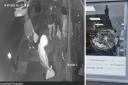 CCTV images show the group trying to break into the shop, causing damage to a window