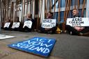 Members of Extinction Rebellion climate protest chain themselves to the Scottish parliament  at Holyrood tuesday..Pic Gordon Terris/The Herald.4/5/19.