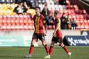 Brian Graham punches the air in celebration after scoring his first league goal of the season